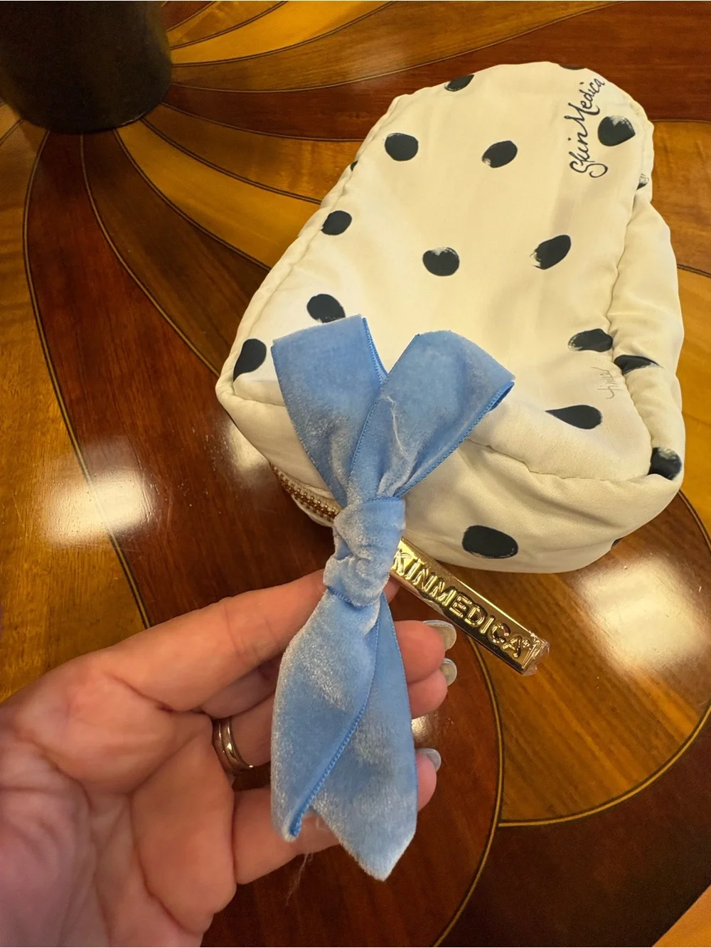 SkinMedica White Cosmetic Pouch with Black Polka Dots